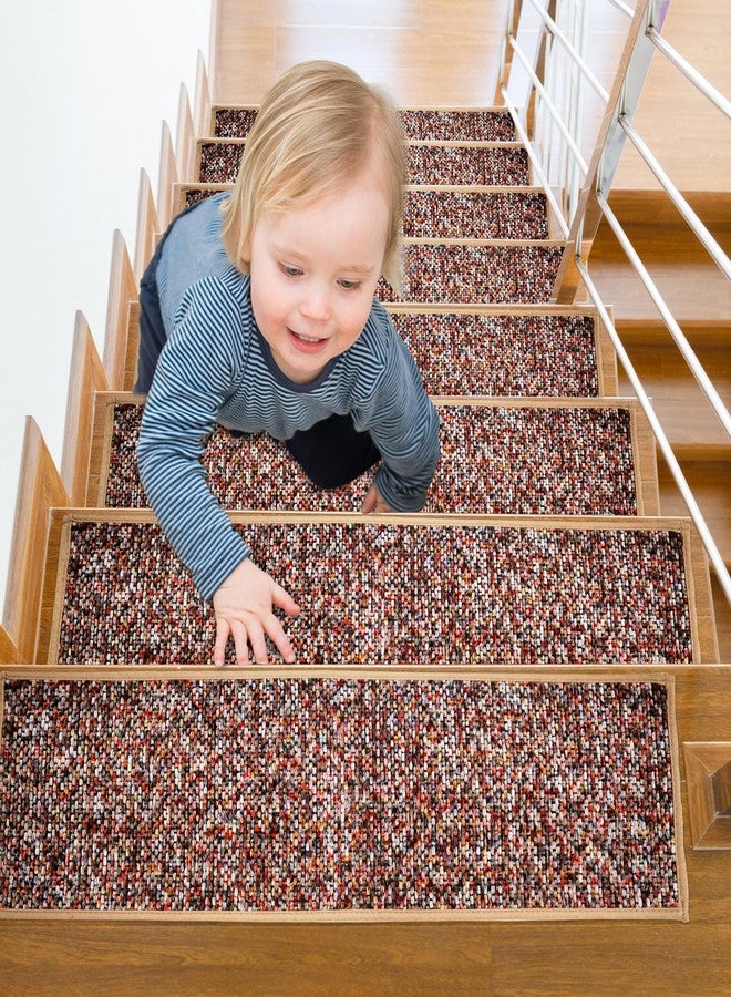 DIAMONDFORGE Heavyweight Extra Thick Chenille Stair Treads, Plush Pile Weaving Non-Slip Stair Carpets, Ultra-Soft Staircase Rug for Premium Home Comfort, 4 Pack 30"X8" - Monet Orange Pink - Image 1